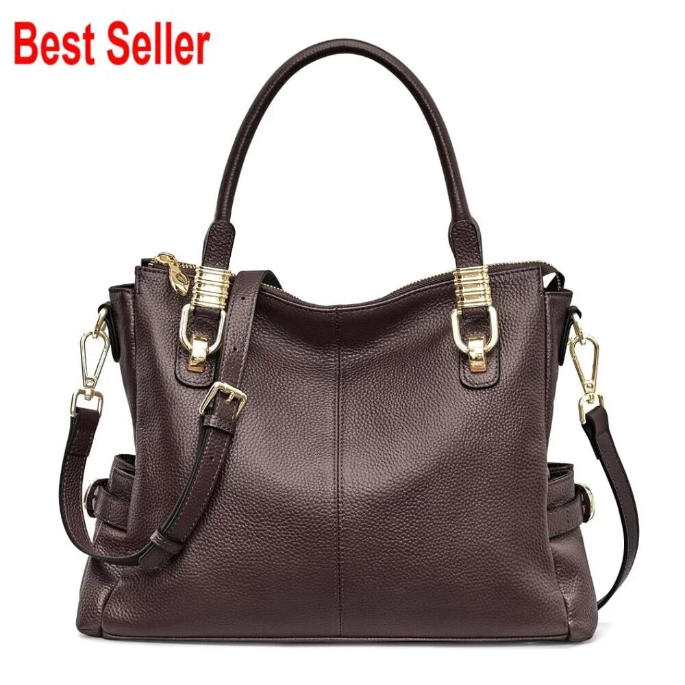 Top Grain Pebbled Cowhide Leather Satchel Tote Shoulder Bag